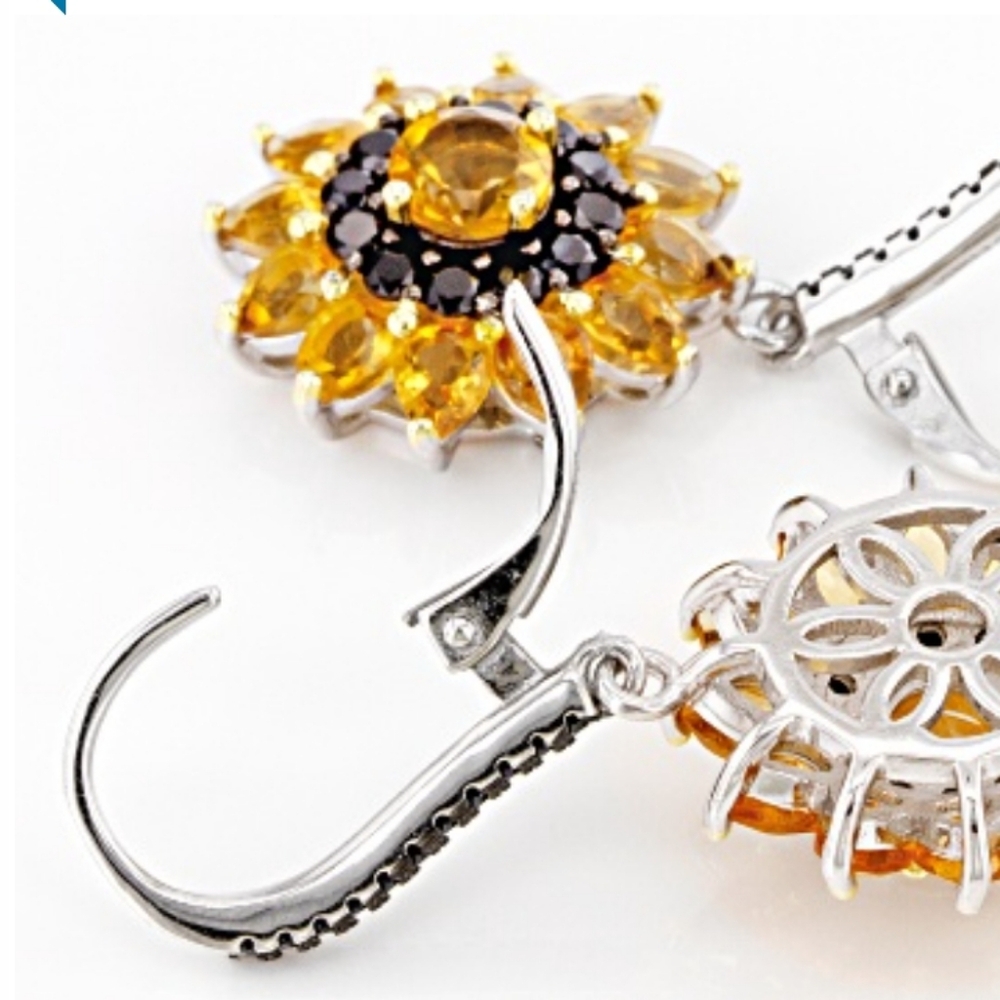 NIB Yellow Citrine Rhodium Over Silver Earrings 4.89ctw - Picture 2 of 7